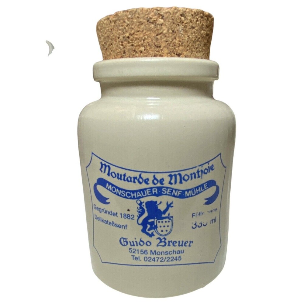 Vtg 1991 Mustard Pot Stoneware Cork Stopper Monschaeur Senf Muhle ~ Germany EUC